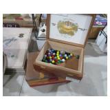 (2) WOOD CIGAR BOXES W/ PARTIAL VTG MARBLES