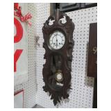 ANTIQUE ORNATE WALL CLOCK W/ KEY & PENDULUM