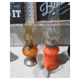 (3) OLD GLASS OIL LAMPS