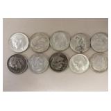 (10) ROOSEVELT DIMES VARIOUS DATES & MM 90%