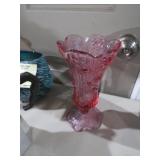 FENTON ? CABBAGE ROSE DUSTY ROSE FOOTED VASE