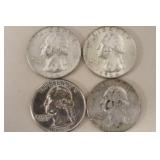 (3) 1964 P & 1964 D WASH. QUARTERS 90%