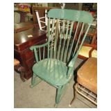 ANTIQUE WOOD PAINTED GREEN ROCKER
