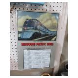 METAL MISSOURI PACIFIC TRAIN LINES CALENDAR 1944