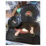 (3) PC VINTAGE COURAC INLAID SERVING PIECES