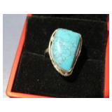 LADIES STERING SILVER 925 TURQUOISE RING SIZE 10