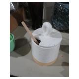CERAMIC SPECKLED HONEYPOT WITH STIRRER