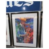 ARTIST SIGNED WATERCOLOR STYLE SAXOPHONE PLAYER PR