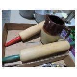 (2) VINTAGE ROLLING PINS & CROCK PITCHER