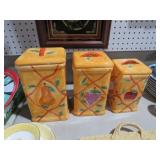 (3)  AT HOME CERAMIC FRUIT PATTERN CANNISTERS