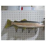 WOOD CARVED FISH W/ WALL HOOKS