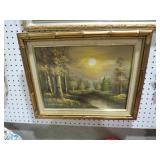 FRAMED OIL  ON CANVAS LAKE SCENE