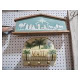 WOOD MANAGER SCENE & CERAMIC MAIL WALL HOLDER