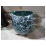 HAND BLOWN BLUE SWIRL ART GLASS VASE