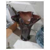 VINTAGE BISCHOFF ART GLASS AMETHYST RUFFLED VASE