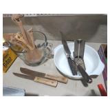 BUTCHER KNIVES, MEASURING CUP, THERMOMETER,ETC