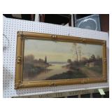 ANTIQUE GOLD ORNATE FRAMED PAINTING ON BOARD