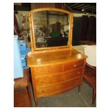 BIRD EYE MAPLE 4 DWR VTG DRESSER W/ MIRROR