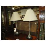 PAIR MARBLE BASE ACRYLIC BALL TBL LAMPS W/ SHADES