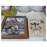 VTG NATIVE AMERICAN SAND ART CLOCK & PICTURE
