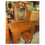 CHERRY FINISH 7 DWR VANITY DRESSER W/ MIRROR&BENCH
