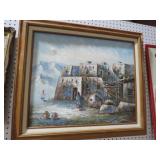 FRAMED OIL ON CANVAS NATIVE AMERICAN SCENE