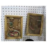PAIR FRAMED EMBOSSED CHALK WALL HANGINGS