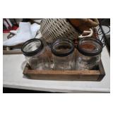NICE WOOD BOX W/ OLD JARS