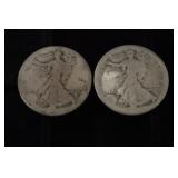 (2) DATELESS WALKING LIBERTY HALF DOLLARS 90%