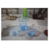 MEXICAN HANDBLOWN BLUE SWIRL GLASS PITCHER & CUPS