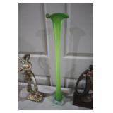VINTAGE GREEN SATIN LILLY ART GLASS VASE