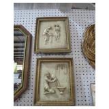 PAIR GOLD FRAMED EMBOSSED GREEK CHALK WALL HANGING