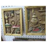 PAIR FRAMED EMBOSSED CHALK WALL HANGINGS