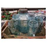 BLUE GLASS BALL MASON JARS W/ SOME LIDS