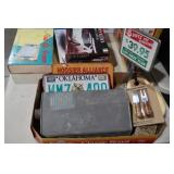 OIL CAN, VINTAGE PLATES, MISC