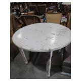 VTG PAINTED WHITE RUSTIC ROUND TOP FARMHOUSE TABLE