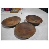 3 PRIMITIVE WOOD BOWLS