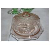 VINTAGE PINK DEPRESSION BUTTER DISH W/ LID