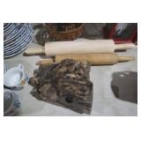 (2) WOOD ROLLING PINS & PIECE OF DRIFT WOOD