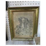 FRAMED DEER GRAZING DRAWING - ARTIST SIGNED