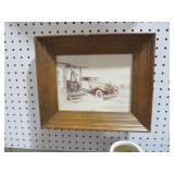 FRAMED ANTIQUE CAR PRINT ON BOARD