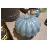 BLUE ART GLASS PUMPKIN