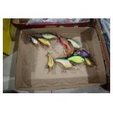 BOX OF WOOD FISHING LURES