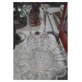 CRYSTAL CANDLE STICKS & EGG DISH