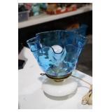 VTG BLUE FENTON GLASS SHADE ON MILKGLASS LAMP