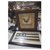 ROOSTER & AMERICAN FLAG FRAMED PRINTS