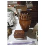 HANDCARVED WOOD VASE & WOOD BOX