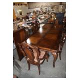 BEAUTIFUL INLAID DINING TABLE W/ 2 LEAFS & (8) CHA