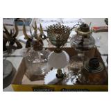 ANTIQUE OIL LAMPS, NO STACKS, 1 ELECTRIFIED