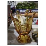 VTG VIKING AMBER 6 FINGER PEDESTAL VASE
